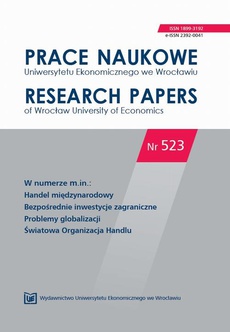 The cover of the book titled: Prace Naukowe Uniwersytetu Ekonomicznego we Wrocławiu nr. 523. Handel międzynarodowy