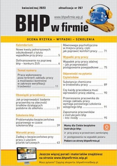 Okładka książki o tytule: „BHP w firmie” kwiecień/maj 2023
