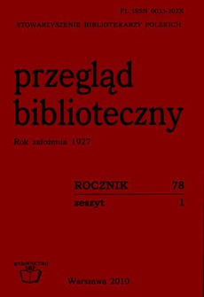 The cover of the book titled: Przegląd Biblioteczny 2010, Zeszyt 1