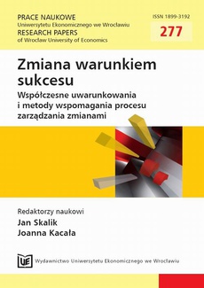 The cover of the book titled: Zmiana warunkiem sukcesu. Współczesne uwarunkowania i metody wspomagania procesu zarządzania zmianami. PN 277