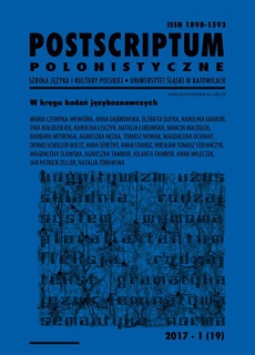 The cover of the book titled: „Postscriptum Polonistyczne” 2017, nr 1 (19): W kręgu badań językoznawczych