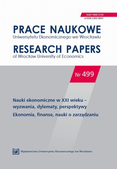 The cover of the book titled: Prace Naukowe Uniwersytetu Ekonomicznego we Wrocławiu nr 499. Nauki ekonomiczne w XXI wieku - wyzwania, dylematy, perspektywy. Ekonomia, finanse, nauki o zarządzaniu