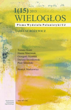 The cover of the book titled: WIELOGŁOS. Pismo Wydziału Polonistyki UJ 1 (15) 2013