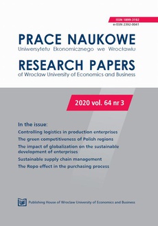 Обложка книги под заглавием:Prace Naukowe Uniwersytetu Ekonomicznego we Wrocławiu 64/3. Controlling logistics in production enterprises
