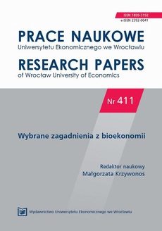 Обложка книги под заглавием:Prace Naukowe Uniwersytetu Ekonomicznego we Wrocławiu nr 411. Wybrane zagadnienia z bioekonomii