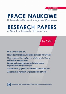The cover of the book titled: Prace Naukowe Uniwersytetu Ekonomicznego we Wrocławiu nr 541. Nowe technologie w ubezpieczeniach