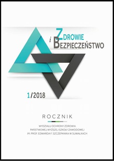 The cover of the book titled: Zdrowie i Bezpieczeństwo. Rocznik Wydziału Ochrony Zdrowia Państwowej Wyższej Szkoły Zawodowej im. prof. Edwarda F. Szczepanika w Suwałkach