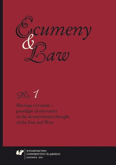 Обложка книги под заглавием:„Ecumeny and Law” 2013, No. 1: Marriage covenant - paradigm of encounter of the „de matrimonio” thought of the East and West