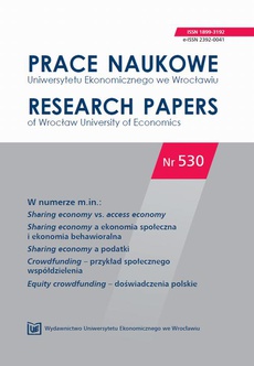 Обложка книги под заглавием:Prace Naukowe Uniwersytetu Ekonomicznego we Wrocławiu nr. 530. Sharing economy vs. access economy