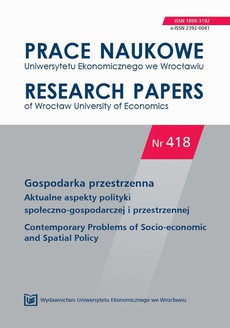 The cover of the book titled: Prace Naukowe Uniwersytetu Ekonomicznego we Wrocławiu nr 418. Aktualne aspekty polityki społeczno-gospodarczej i przestrzennej