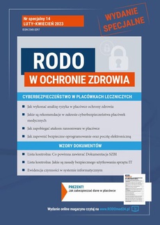 The cover of the book titled: Numer specjalny magazynu „RODO w Ochronie Zdrowia”, nr.14
