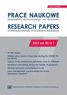 The cover of the book titled: Prace Naukowe Uniwersytetu Ekonomicznego we Wrocławiu 66/1. Global value chains in East Asia during the COVID-19 pandemic