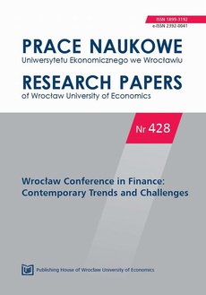 Обложка книги под заглавием:Prace Naukowe Uniwersytetu Ekonomicznego we Wrocławiu, nr 428. Wrocław Conference in Finance: Contemporary Trends and Challenges