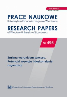 The cover of the book titled: Prace Naukowe Uniwersytetu Ekonomicznego we Wrocławiu nr 496. Zmiana warunkiem sukcesu. Potencjał rozwoju i doskonalenia organizacji