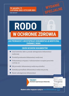 Обложка книги под заглавием:Numer specjalny magazynu „RODO w Ochronie Zdrowia”, nr. 13