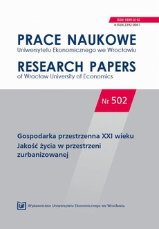 The cover of the book titled: Prace Naukowe Uniwersytetu Ekonomicznego we Wrocławiu nr 502. Gospodarka przestrzenna XXI wieku. Jakość życia w przestrzeni zurbanizowanej