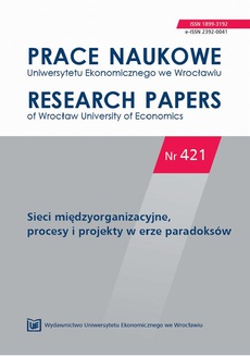 The cover of the book titled: Prace Naukowe Uniwersytetu Ekonomicznego we Wrocławiu nr 421. Sieci międzyorganizacyjne, procesy i projekty w erze paradoksów