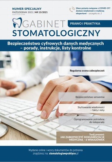 The cover of the book titled: Gabinet Stomatologiczny Prawo i Praktyka Bezpieczeństwo cyfrowych danych medycznych – porady, instrukcje, listy kontrolne