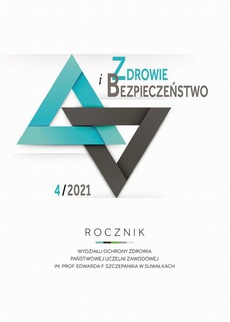 The cover of the book titled: Zdrowie i Beczpieczeństwo Rocznik Wydziału Ochrony Zdrowia Państwowej Uczelni Zawodowej im. prof. Edwarda F. Szczepanika w Suwałkach