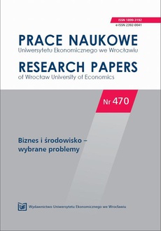 The cover of the book titled: Prace Naukowe Uniwersytetu Ekonomicznego we Wrocławiu nr 470. Biznes i środowisko – wybrane problemy