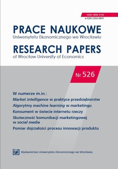 The cover of the book titled: Prace Naukowe Uniwersytetu Ekonomicznego we Wrocławiu nr. 526. Market intelligence w praktyce przedsiębiorstw