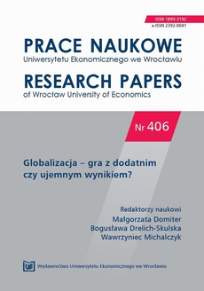 The cover of the book titled: Prace Naukowe Uniwersytetu Ekonomicznego we Wrocławiu nr 406. Globalizacja – gra z dodatnim czy ujemnym wynikiem?