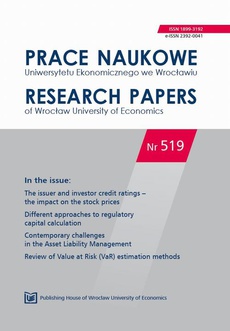 The cover of the book titled: Prace Naukowe Uniwersytetu Ekonomicznego we Wrocławiu nr. 519. The issuer and investor credit ratings – the impact on the stock prices