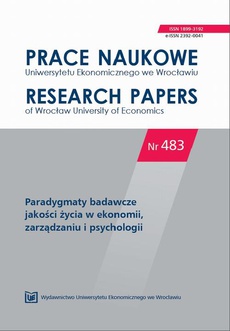 The cover of the book titled: Prace Naukowe Uniwersytetu Ekonomicznego we Wrocławiu nr 483. Paradygmaty badawcze jakości życia w ekonomii, zarządzaniu i psychologii