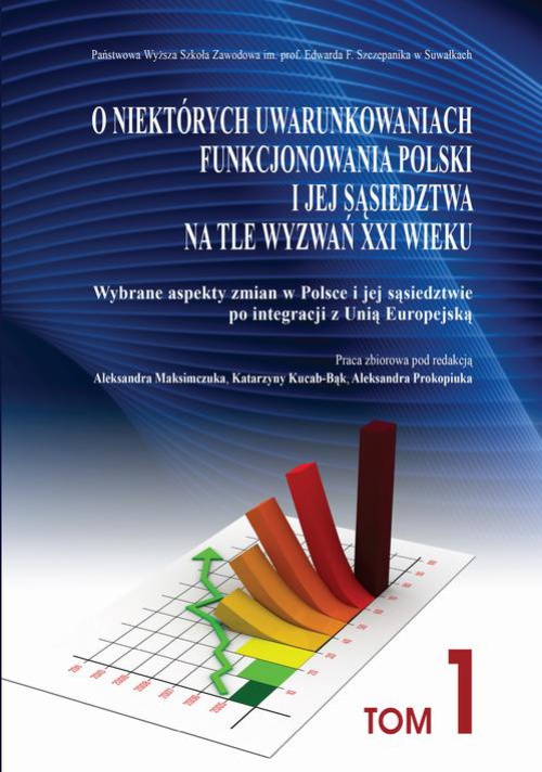 Okładka:O niektórych uwarunkowaniach funkcjonowania Polski i jej sąsiedztwa na tle wyzwań XXI wieku. T. 1. Wybrane aspekty zmian w Polsce i jej sąsiedztwie po integracji z Unią Europejską 
