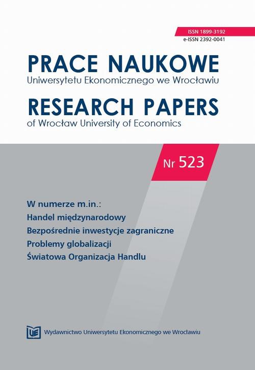 Okładka książki o tytule: Prace Naukowe Uniwersytetu Ekonomicznego we Wrocławiu nr. 523. Handel międzynarodowy