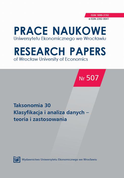 The cover of the book titled: Prace Naukowe Uniwersytetu Ekonomicznego we Wrocławiu nr. 507. Taksonomia 30. Klasyfikacja i analiza danych - teoria i zastosowania