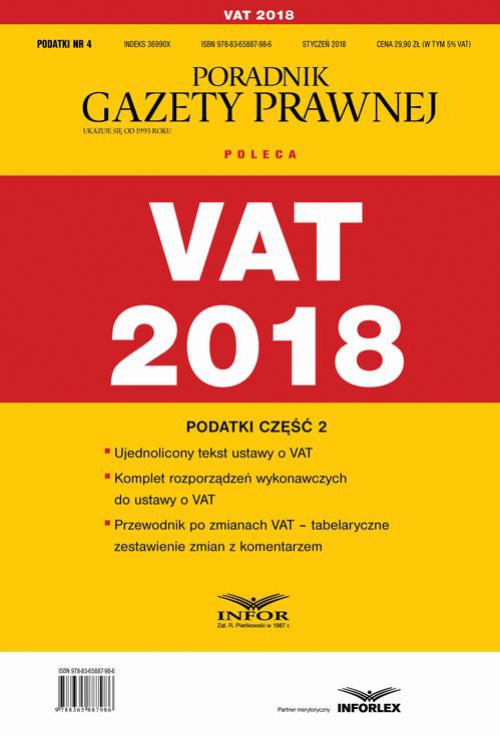 Обложка книги под заглавием:VAT 2018. Podatki cześć 2