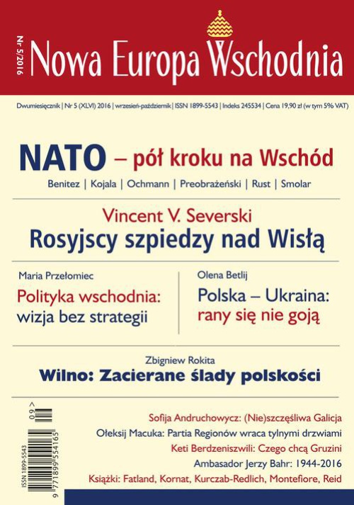 Обложка книги под заглавием:Nowa Europa Wschodnia 5/2016. Nato - pół kroku na Wschód