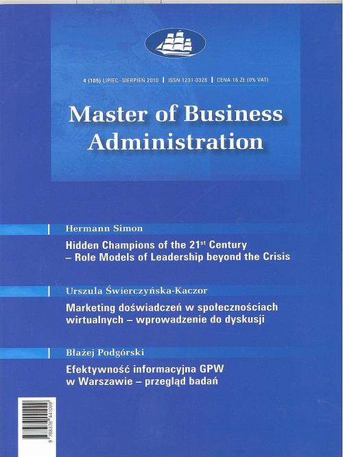 The cover of the book titled: Master of Business Administration - 2010 - 4