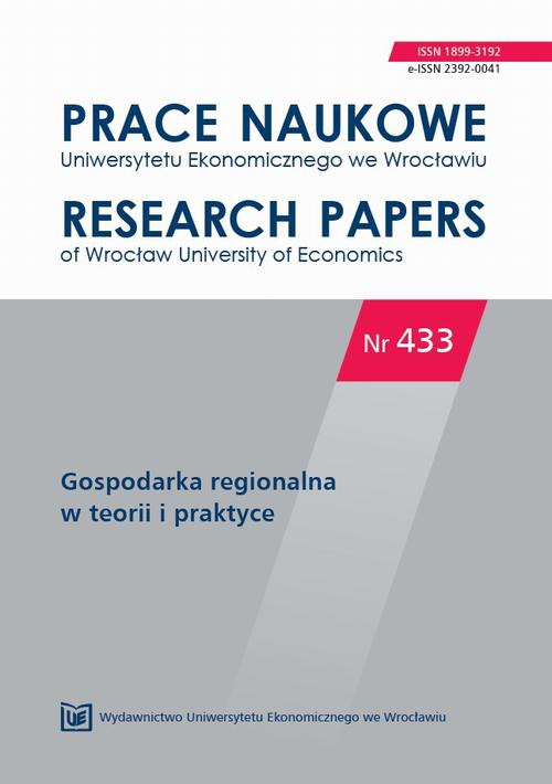 The cover of the book titled: Prace Naukowe Uniwersytetu Ekonomicznego we Wrocławiu nr. 433 Gospodarka regionalna w teorii i praktyce