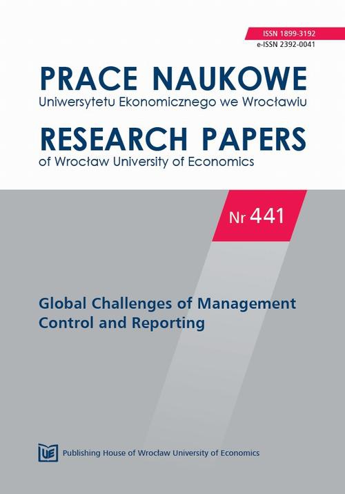 The cover of the book titled: Prace Naukowe Uniwersytetu Ekonomicznego we Wrocławiu nr 441. Global Challenges of Management Control and Reporting