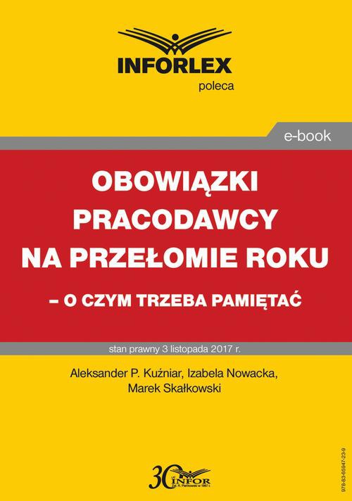 The cover of the book titled: Obowiązki pracodawcy na przełomie roku – o czym trzeba pamiętać
