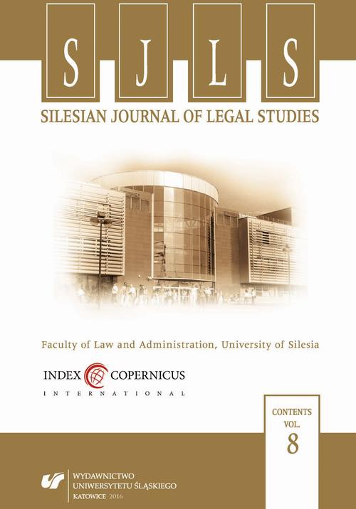 Okładka książki o tytule: „Silesian Journal of Legal Studies”. Vol. 8