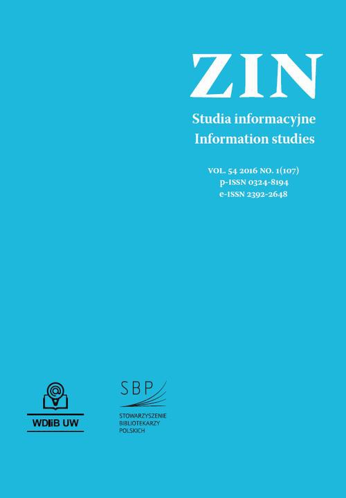 Обложка книги под заглавием:Zagadnienia Informacji Naukowej Vol. 54 2016 no. 1(107)