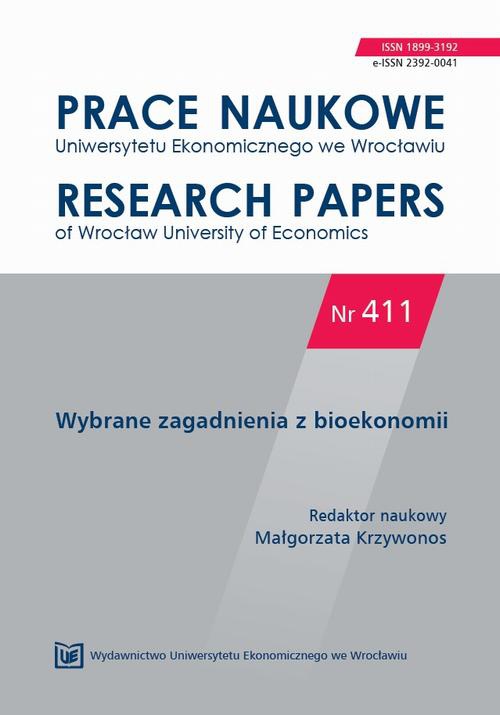 The cover of the book titled: Prace Naukowe Uniwersytetu Ekonomicznego we Wrocławiu nr 411. Wybrane zagadnienia z bioekonomii