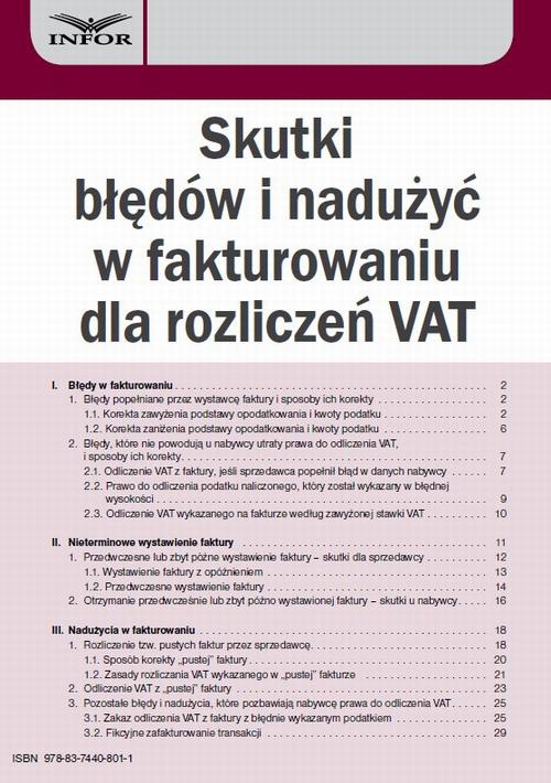 Okładka:Skutki błędów i nadużyć w fakturowaniu dla rozliczeń VAT 