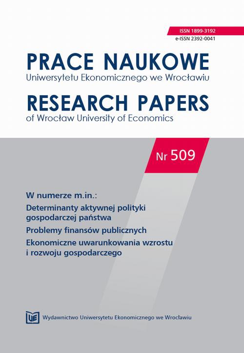The cover of the book titled: Prace Naukowe Uniwersytetu Ekonomicznego we Wrocławiu nr. 509. Determinanty aktywnej polityki gospodarczej państwa