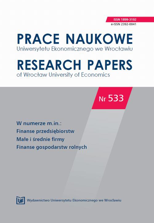 Обложка книги под заглавием:Prace Naukowe Uniwersytetu Ekonomicznego we Wrocławiu nr. 533. Finanse przedsiębiorstw