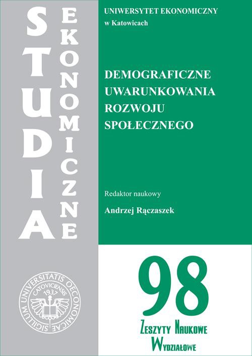 Okładka książki o tytule: Demograficzne uwarunkowania rozwoju społecznego. SE 98