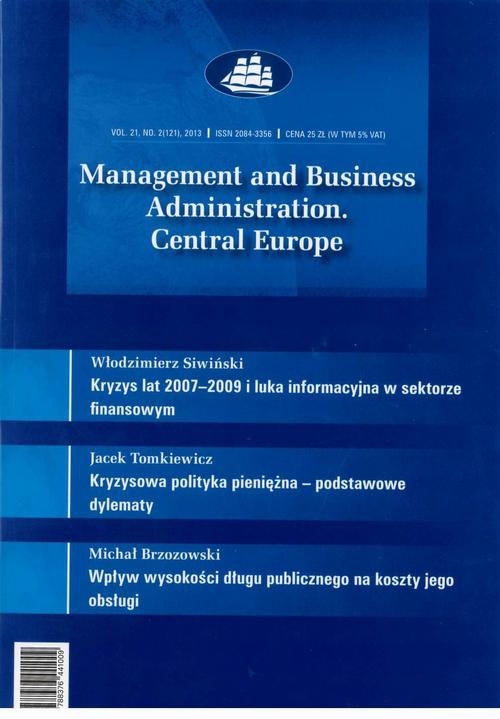 Okładka książki o tytule: Management and Business Administration. Central Europe - 2013 - 2