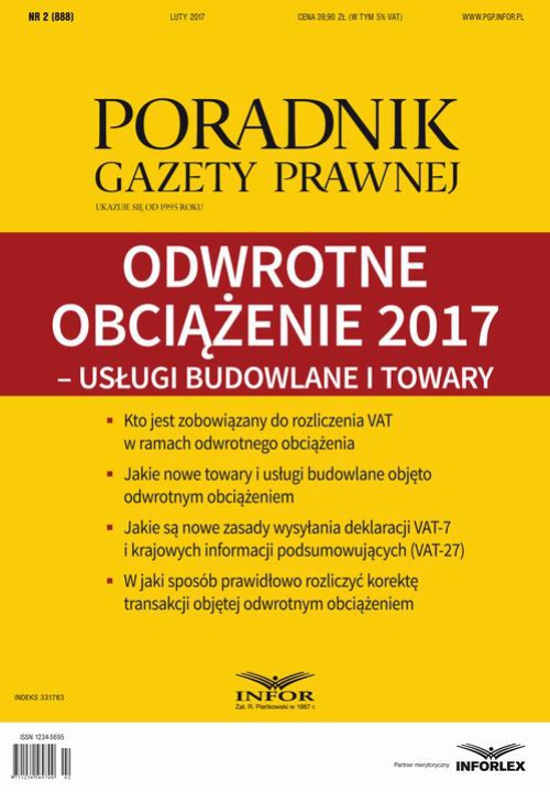Обложка книги под заглавием:Odwrotne obciążenie 2017 – usługi budowlane i towary (PGP 2/2017)
