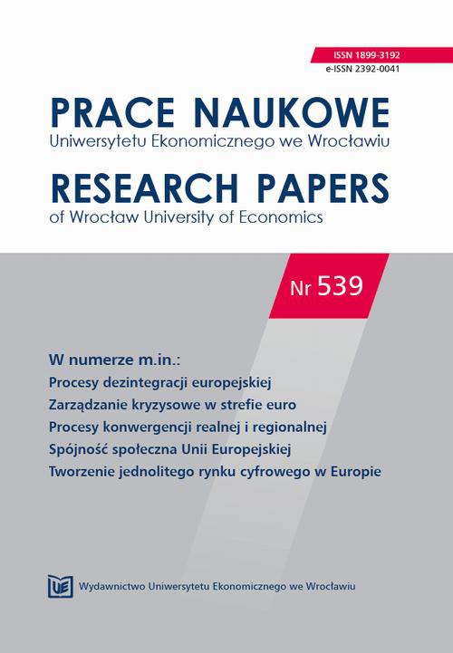 The cover of the book titled: Prace Naukowe Uniwersytetu Ekonomicznego we Wrocławiu nr 539. Problemy dezintegracji europejskiej