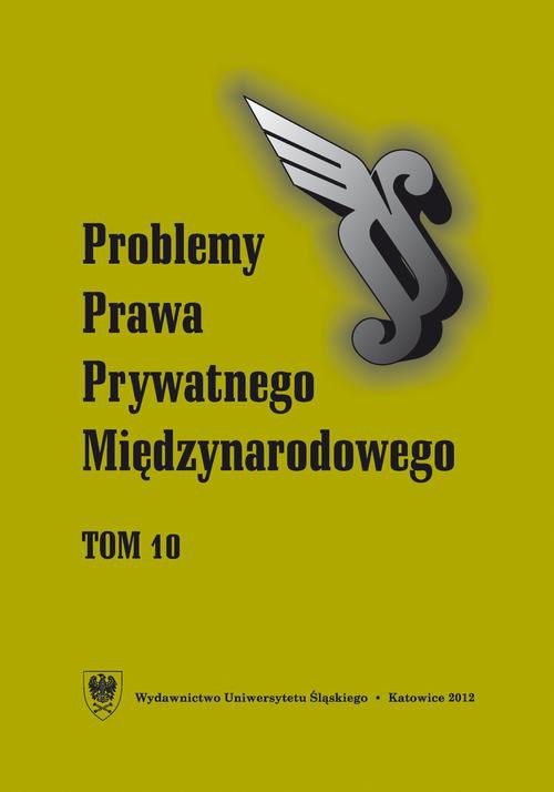 Обложка книги под заглавием:„Problemy Prawa Prywatnego Międzynarodowego”. T. 10