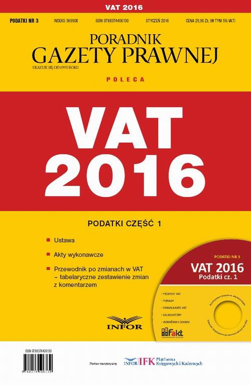 Okładka:Podatki 2016/03 Podatki cz. I VAT 2016 