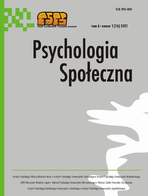 Okładka książki o tytule: Psychologia Społeczna nr 1(16)/2011
